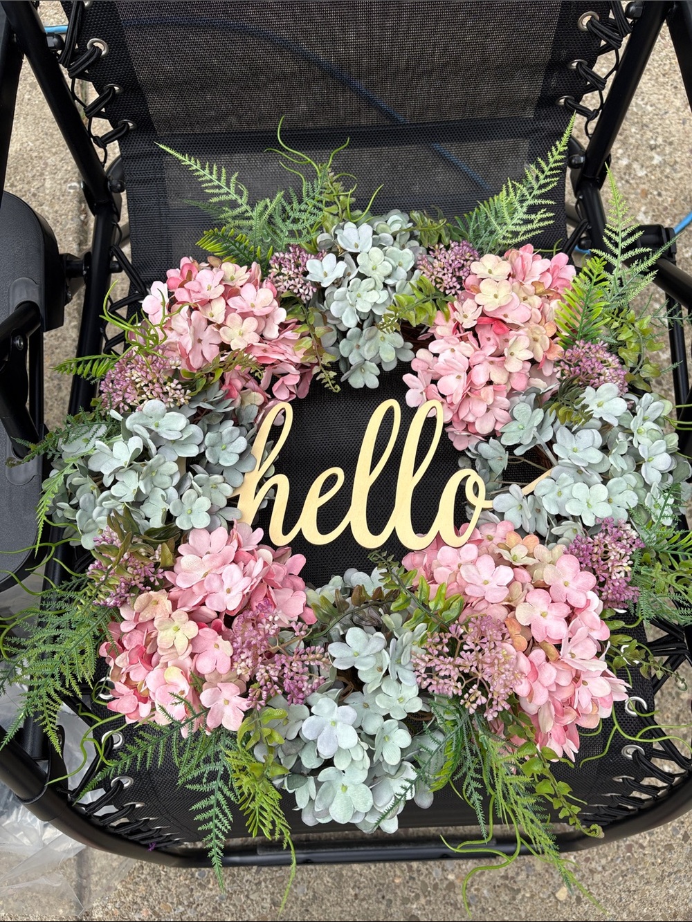 Hello Floral Hydrangea Wreath in Pink and Sage by